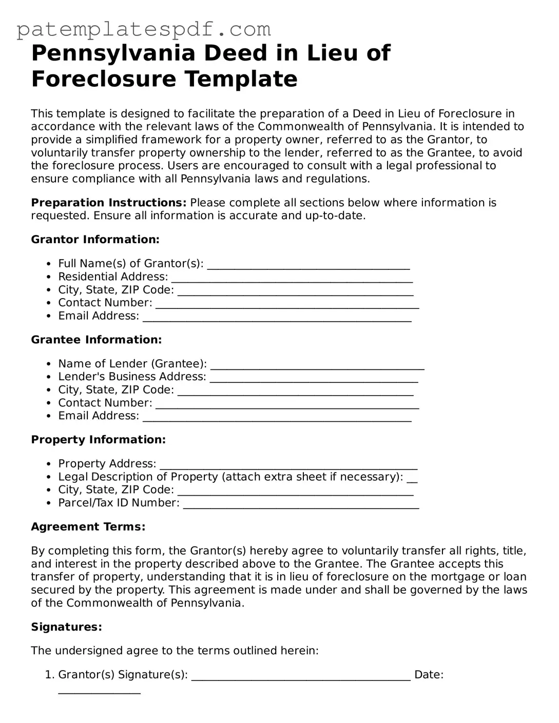 Printable  Deed Template for Pennsylvania