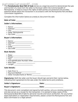 Printable  Boat Bill of Sale Template for Pennsylvania