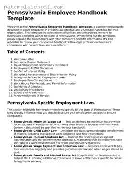 Printable  Employee Handbook Template for Pennsylvania