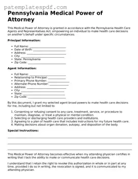 Printable  Medical Power of Attorney Template for Pennsylvania