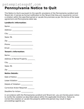 Printable  Notice to Quit Template for Pennsylvania