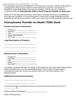 Printable  Transfer-on-Death Deed Template for Pennsylvania