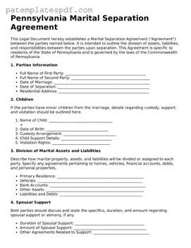 Printable  Marital Separation Agreement Template for Pennsylvania