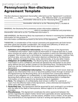 Printable  Non-disclosure Agreement Template for Pennsylvania