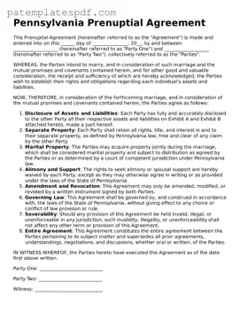 Printable  Prenuptial Agreement Template for Pennsylvania