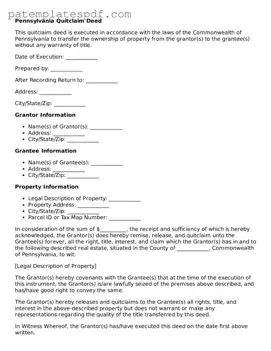 Printable  Quitclaim Deed Template for Pennsylvania