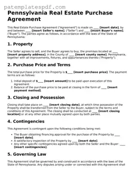 Printable  Real Estate Purchase Agreement Template for Pennsylvania