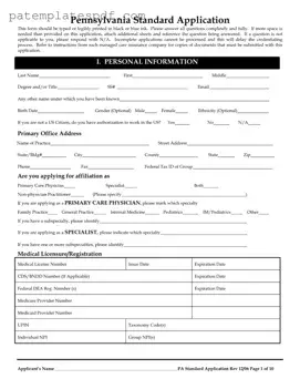 Pennsylvania Standard Application PDF Form